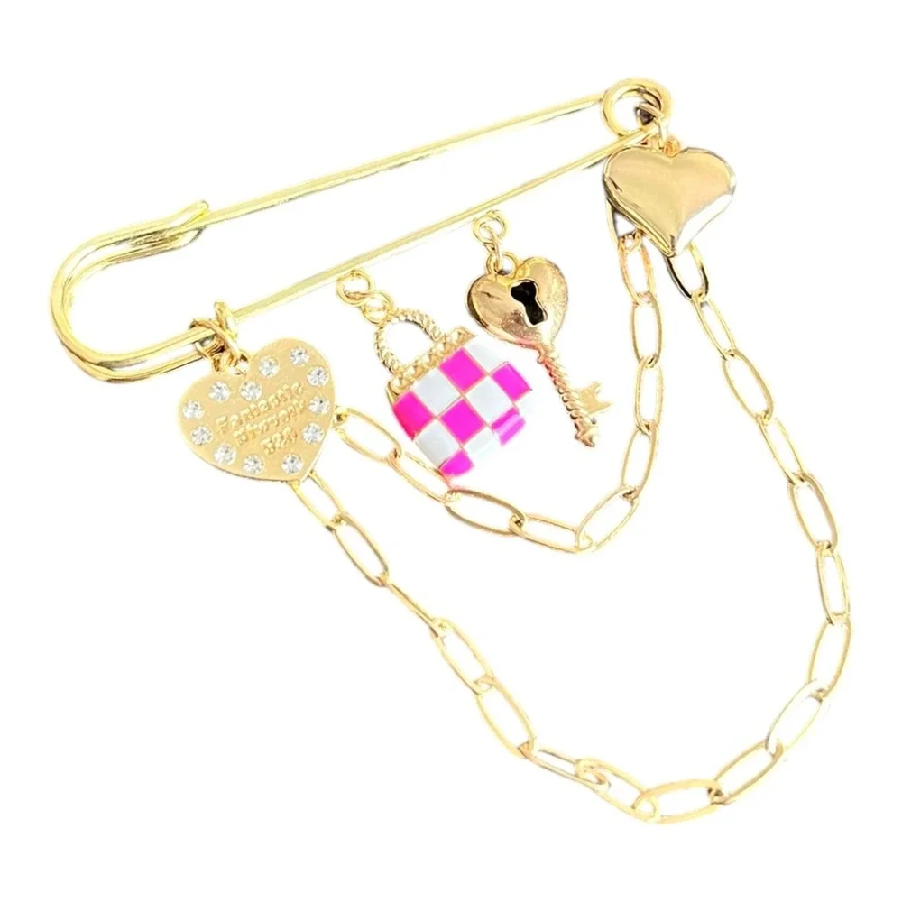 Charm Dangle Safety Pin Brooch 2.75